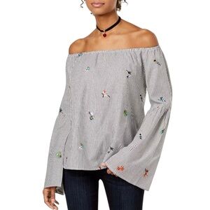 Gypsies & Moondust Embroidered Off The Shoulder Striped Floral Top Size XS
